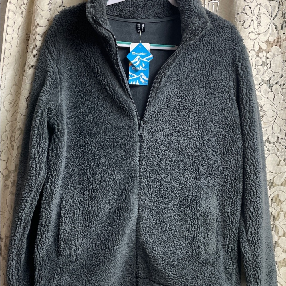 Gray Fleece Soft Zip-Up Coat with Pockets